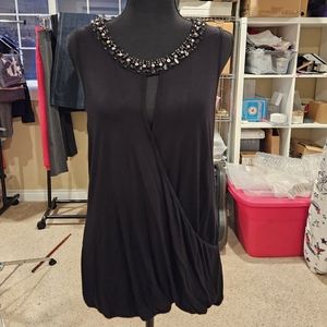 Cupio Women's Black Drapy Jeweled Top Size Large